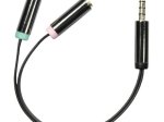 Adapteris DELTACO Aud-201, 3.5 mm 4pin M - 2 x 3.5 mm 3pin F, 0,1 m, lankstus, juodos sp.