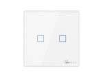 Išmanusis jungiklis SONOFF T2Eu2C-Rf, 2 kan., 2xCR2032 elementai (į kompl. neįeina), valdomas liečiamu mygtuku, programėle, Wi-Fi, baltos sp.