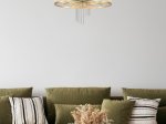 Pakabinamas šviestuvas SEARCHLIGHT Lara, E14, 6 x 60W, 230V, auksinis metalas su skaidriais stikliniais strypais, 550 x 550 x 580 mm, maksimalus aukštis 1500 mm, 11600-6GO