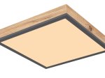 Lubinis LED šviestuvas GLOBO Doro, 12W, 230V, 1200 lm, 3000K, MDF medžio išvaizda, rėmas ažuolo, aliuminio grafito sp., 300 x 300 x 60 mm, 416080WD1.