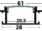 Profilis LED juostoms AVIDE AT-5087, įleidžiamas, glaistomas, dangtelis 28 mm, 52,5 x 13,3 mm, ilgis 1 m