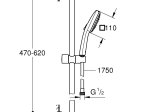Dušo komplektas GROHE QUICKFIX VITALIO COMFORT 110, 3-srovių dušelis, stovas ir žarna, chromo spalva, klijuojamas arba prisukamas, 26096001
