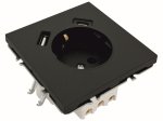 Kištukinis lizdas TOPE Bora, 1 vietos + USB-A + USB-C, įleidžiamas, juodo ssp., su įžeminimu, 500900037