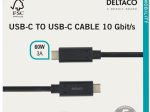 Įkrovimo laidas DELTACO USBC-1122M, 60 W, 3 A, USB Type C, 1 m, 10 Gbit/s, juodos sp.