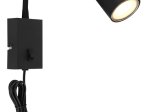 Kryptinis šviestuvas GLOBO Robby, GU10, 1 x 25W, 230V, su jungikliu, su 1,5 m ilgio laidu, metalinis, matinės juodos sp., 70 x 440 x 320 mm, 57911WB