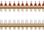 Žalvarinis grindinio šildymo kolektorius FERRO, N-RZP 1″ su srauto matuokliais, termostatiniais vožtuvais ir 16x2 mm nipeliais, 13 žiedų, N-RZP13S