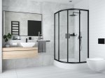 Dušo kabina DEANTE FUNKIA NERO KYP_N51K, 90 x 90 x 185 cm, pusapvalis, 5mm grūdintas stiklas, juodas rėmas, be padėklo