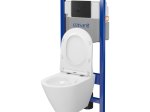 Klozeto komplektas CERSANIT Madea System 50, komplekte WC be nuplovimo lanko, plonas lėtai nusileidž. dangtis, rėmas ir pneumatinis juodas mygt., S701-763