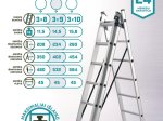Kopėčios HERVIN EQUIPMENT, aliuminės, universalios, dvipusės, ištraukiamos, 3x8 pakopų, 2080-4800 mm, AC0308AV2