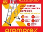 Kopėčios PROMOREX, aliuminės, daugiafunkcės, 4x3 pakopų, 1670-4560 mm, RY-403