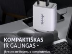 Telefono ir nešiojamo kompiuterio įkroviklis SPONGE 4 Port Laptop Charger C4, 100 W, 3xUSB‑C ir 1xUSB‑A, GaN TÜV sertifikatas
