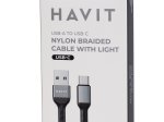 Įkrovimo laidas HAVIT DOT 6318, USB-A į Type-C, su indikatoriumi, sustiprintas, iki 2.4 A, 1 m, juodos sp.