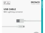 Įkrovimo laidas DELTACO IPLH-4005, USB-A - Lightning, 2,4 A, 0,5 m, baltos sp.
