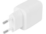 Telefono įkroviklis DELTACO USBC-AC155, 1x USB-A 18 W, 1x USB-C 30 W, baltos sp.
