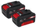 Akumuliatorių komplektas EINHELL PXC-Twinpack CB B1, komplekte 2 x 18 V, 4,0 Ah akumuliatoriai, dulkėms, korozijai ir mechaniniams pažeidimams atsparus korpusas